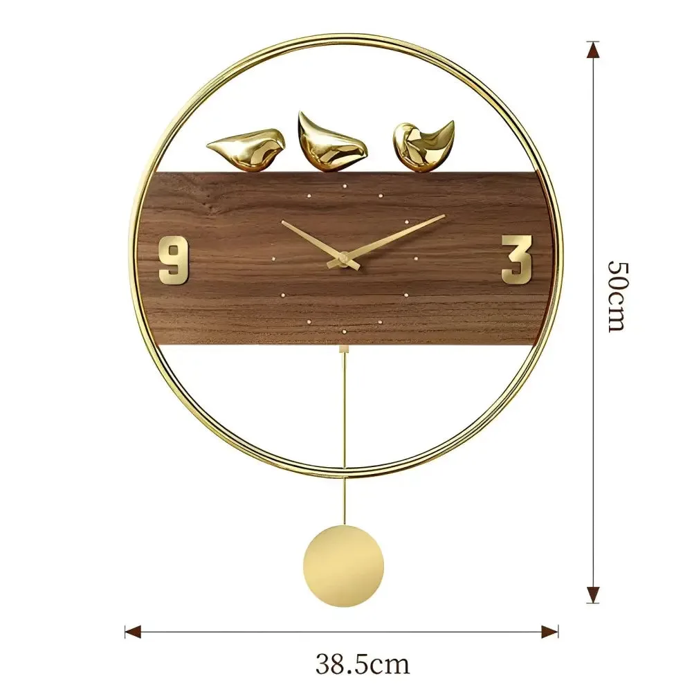 Pendule Murale Design Oiseaux Dorés