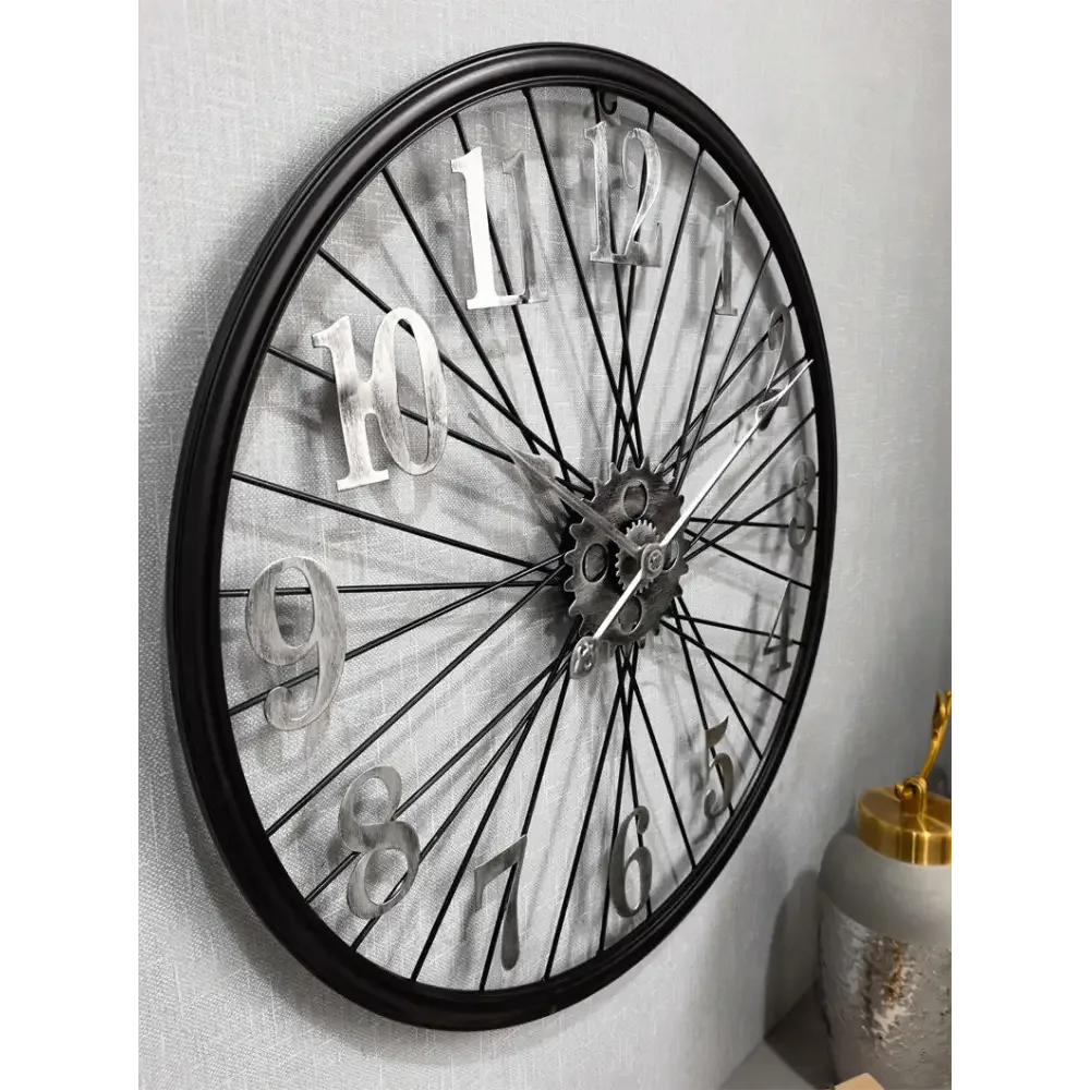 Tandwiel wandklok, vintage wandklok in zilver of goud