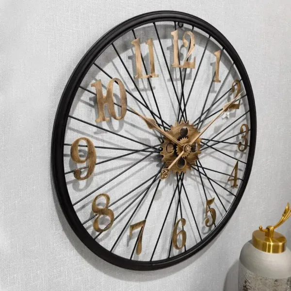 Tandwiel wandklok, vintage wandklok in zilver of goud