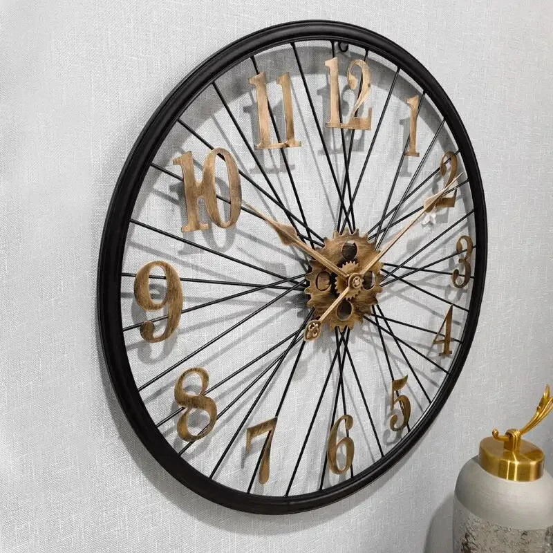 Tandwiel wandklok, vintage wandklok in zilver of goud