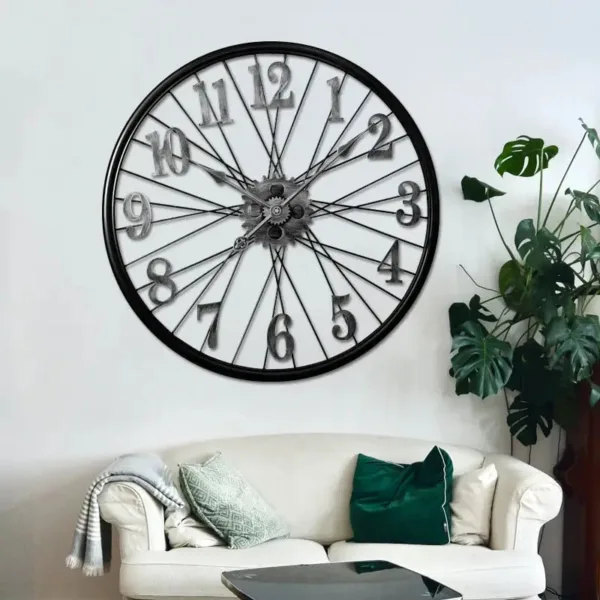 Tandwiel wandklok, vintage wandklok in zilver of goud