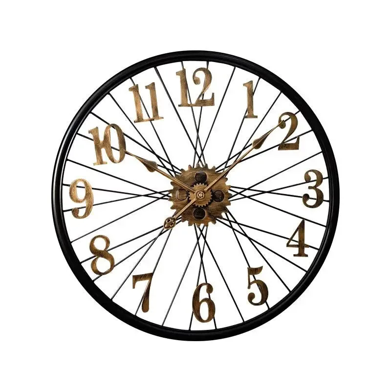 Tandwiel wandklok, vintage wandklok in zilver of goud