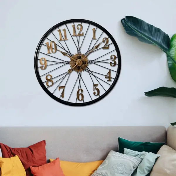 Tandwiel wandklok, vintage wandklok in zilver of goud