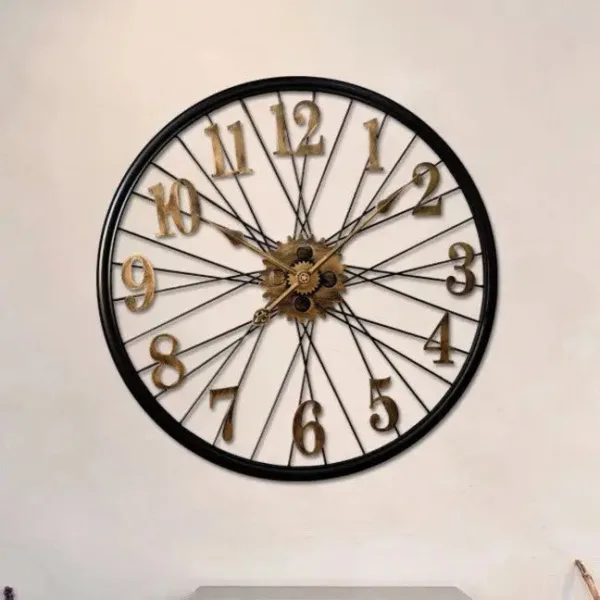 Tandwiel wandklok, vintage wandklok in zilver of goud