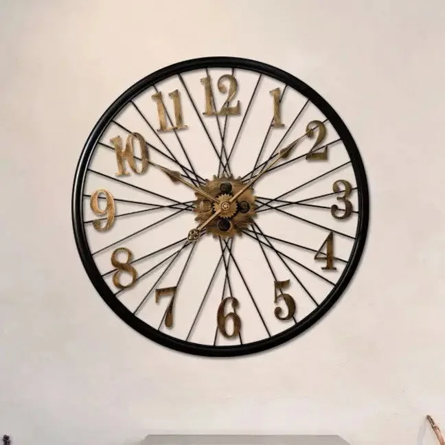 Tandwiel wandklok, vintage wandklok in zilver of goud