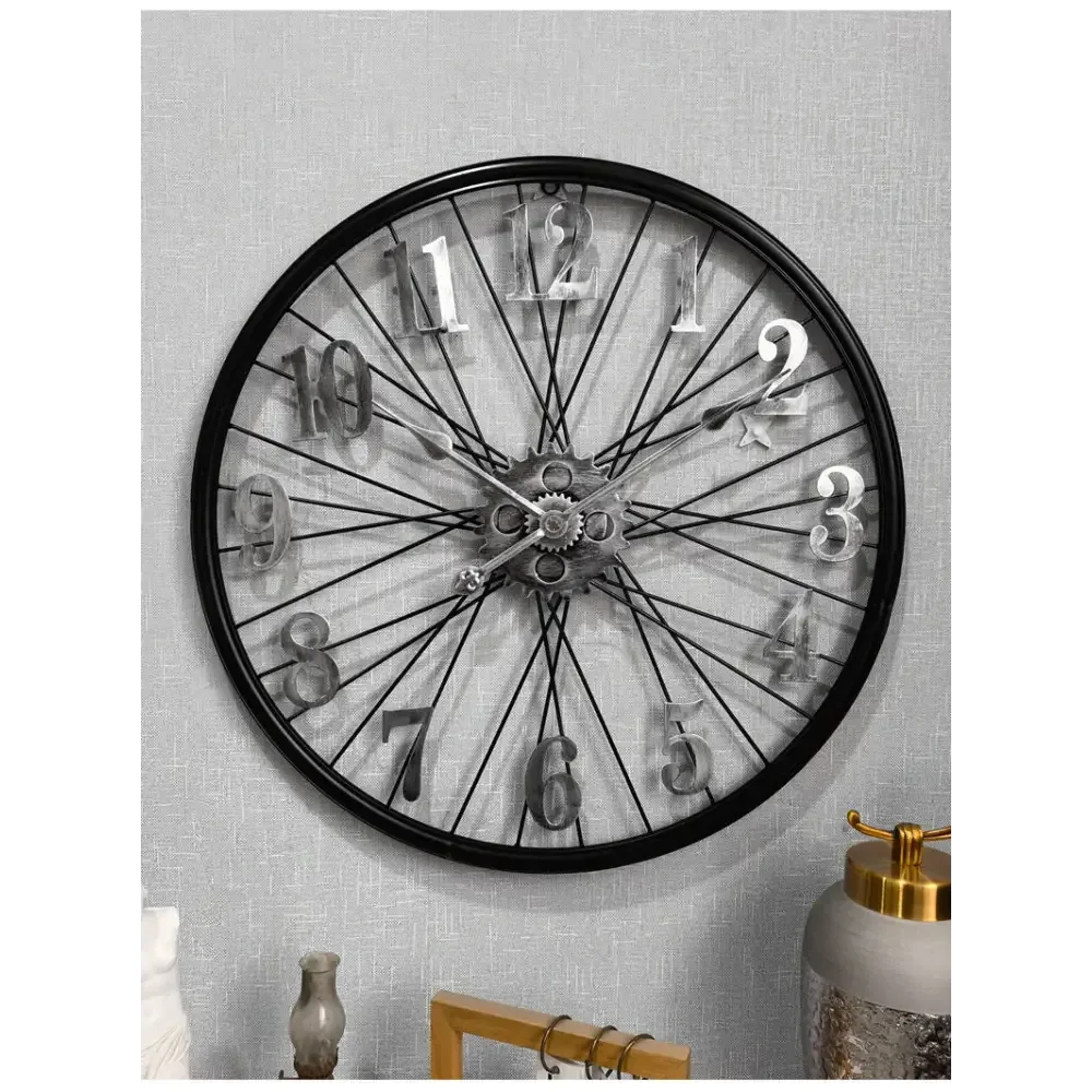Tandwiel wandklok, vintage wandklok in zilver of goud