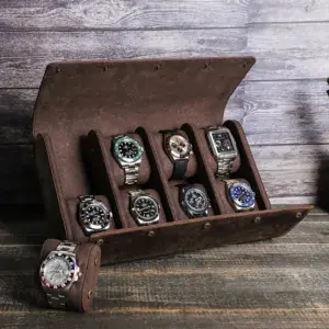 Horlogekist 6 horloges leer, elegante opbergruimte