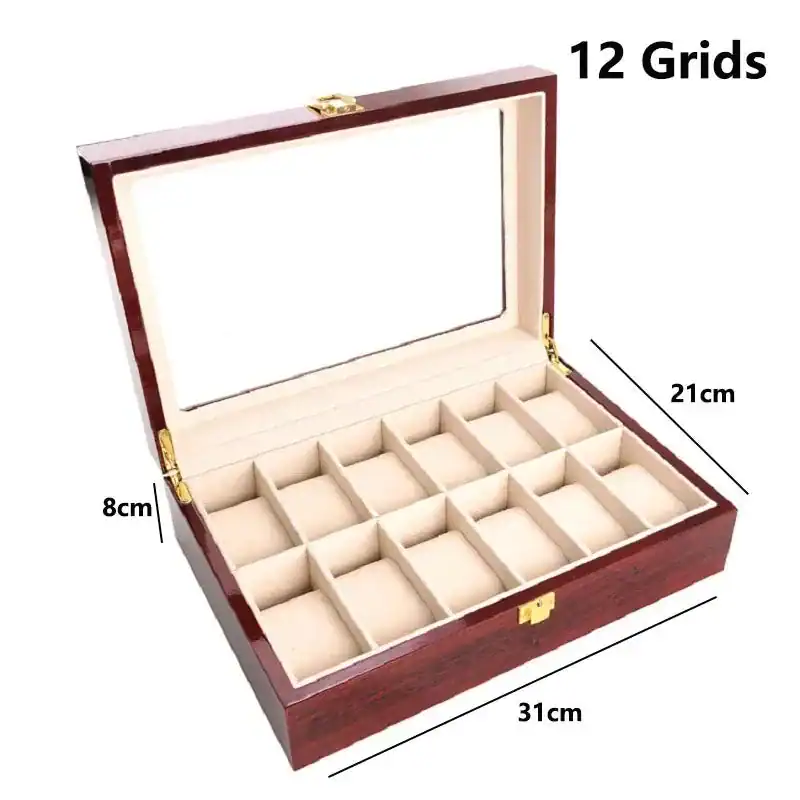 Houten horlogebox, zwart met 12 vakken, foto 14