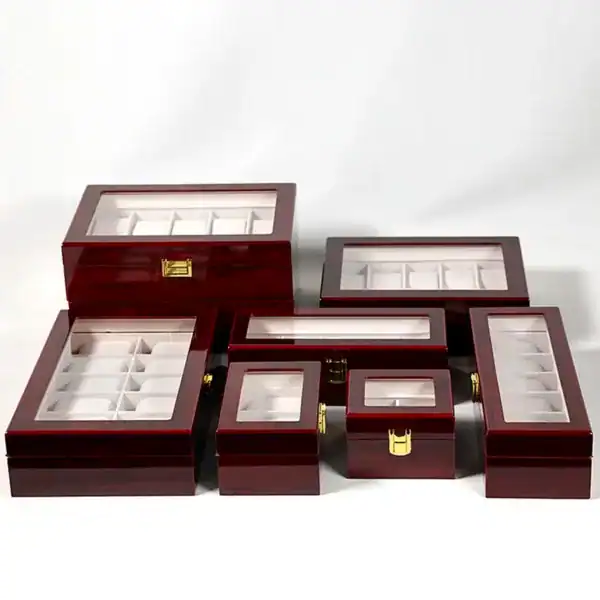 Houten horlogebox, zwart met 12 vakken, foto 2