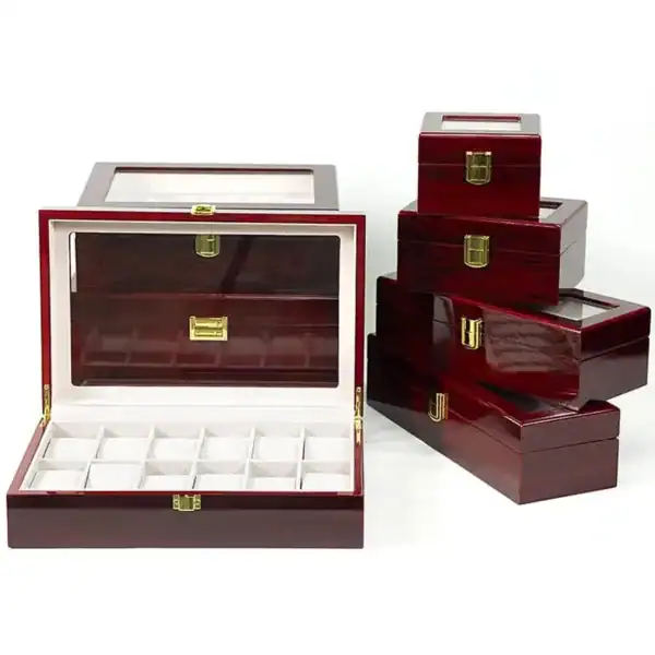Houten horlogebox, zwart met 12 vakken, foto 3