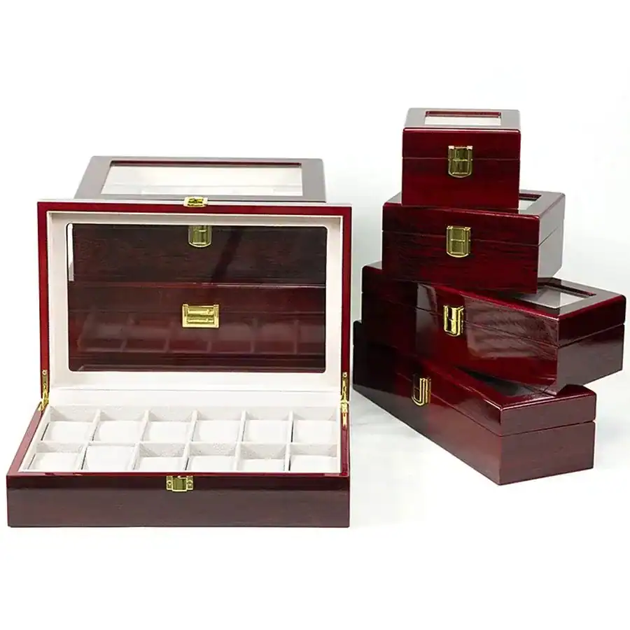 Houten horlogebox, zwart met 12 vakken, foto 3