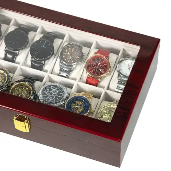 Houten horlogebox, zwart met 12 vakken, foto 5