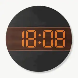Houten led wandklok met oranje cijfers, zwart of houtkleur