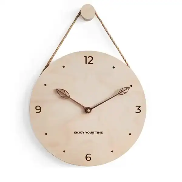 Houten wandklok, naturel, met bladmotief of zwart, foto 7