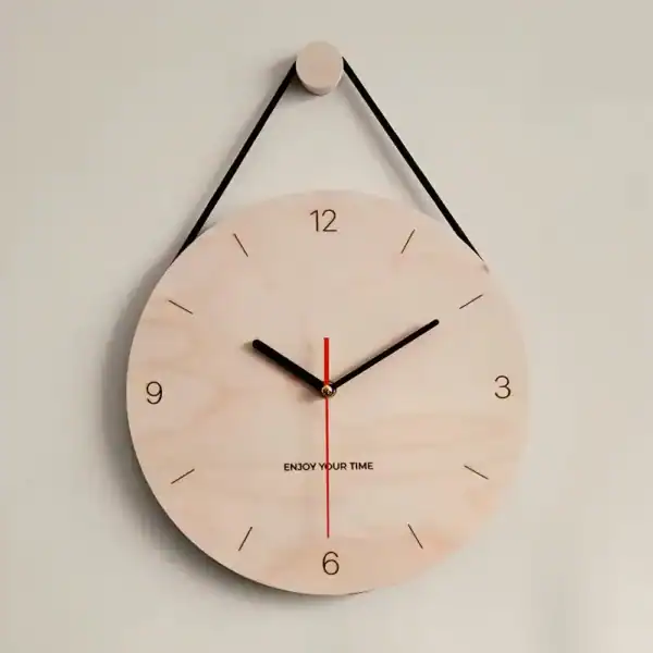 Houten wandklok, naturel, met bladmotief of zwart, foto 5