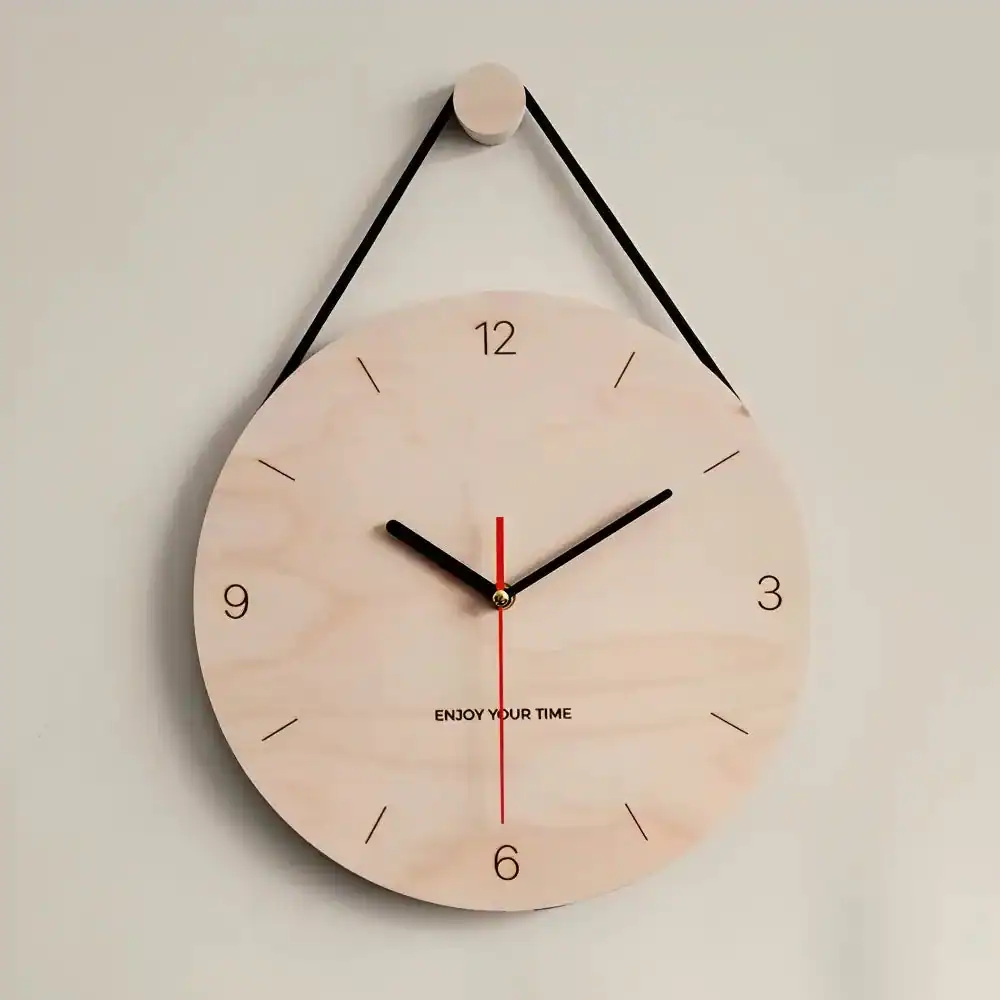 Houten wandklok, naturel, met bladmotief of zwart, foto 5