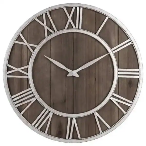 Houten wandklok Romeinse cijfers, naturel, grijs of donker hout, foto 6