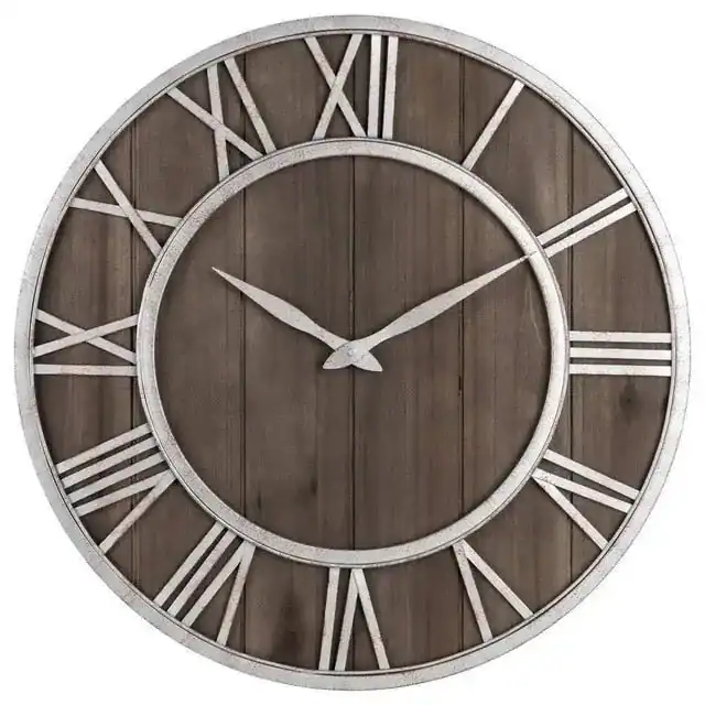 Houten wandklok Romeinse cijfers, naturel, grijs of donker hout, foto 6