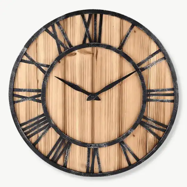 Houten wandklok Romeinse cijfers, naturel, grijs of donker hout