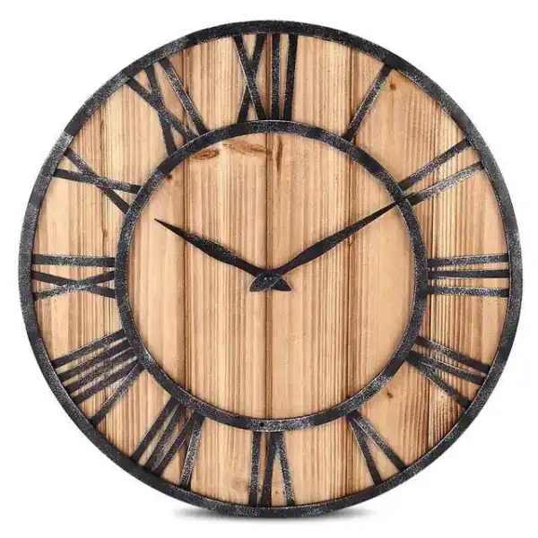 Houten wandklok Romeinse cijfers, naturel, grijs of donker hout, foto 5