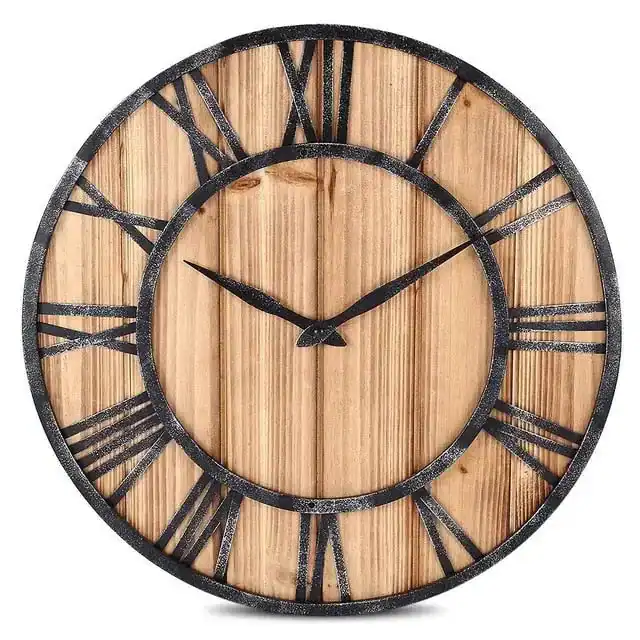 Houten wandklok Romeinse cijfers, naturel, grijs of donker hout, foto 5
