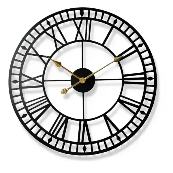 Industriële retro vintage wandklok, met gouden en zwarte wijzers, foto 5