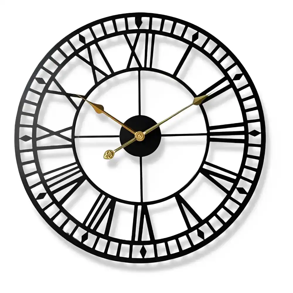 Industriële retro vintage wandklok, met gouden en zwarte wijzers, foto 5