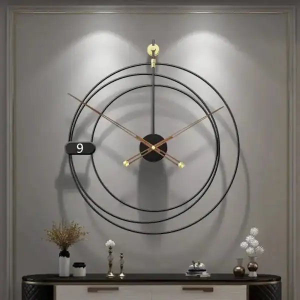 Moderne wandklok rond, drie ringen, in twee maten, foto 2