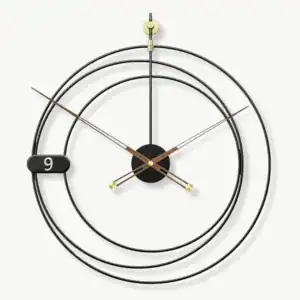 Moderne wandklok rond, drie ringen, in twee maten