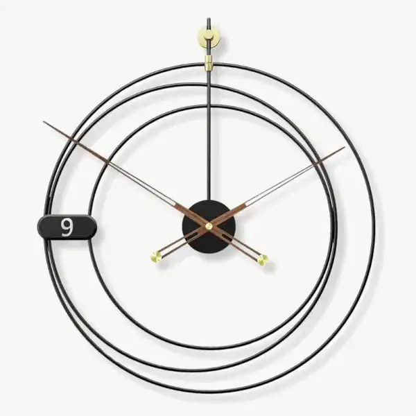 Moderne wandklok rond, drie ringen, in twee maten