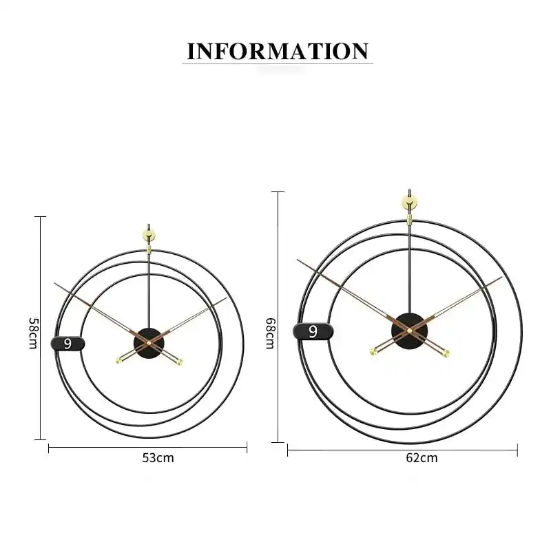Moderne wandklok rond, drie ringen, in twee maten, foto 5