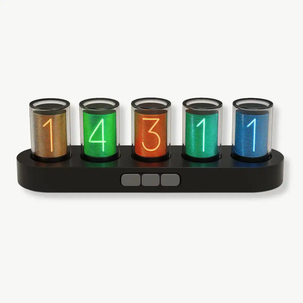 Nixie tube klok, in hout, zwart of wit