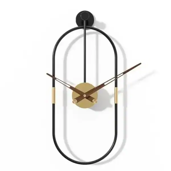 Ovale wandklok, zwart met houten wijzers, foto 6