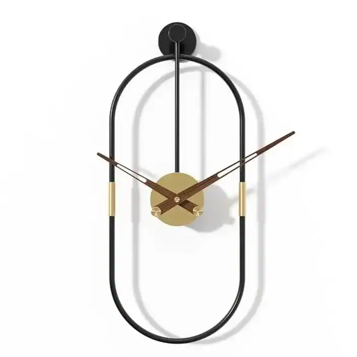 Ovale wandklok, zwart met houten wijzers, foto 6