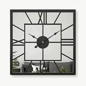 Vierkante spiegelklok met Romeinse cijfers, 50 of 60 cm