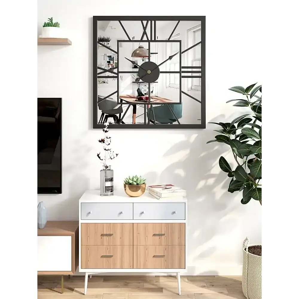 Vierkante spiegelklok met Romeinse cijfers, 50 of 60 cm, foto 5