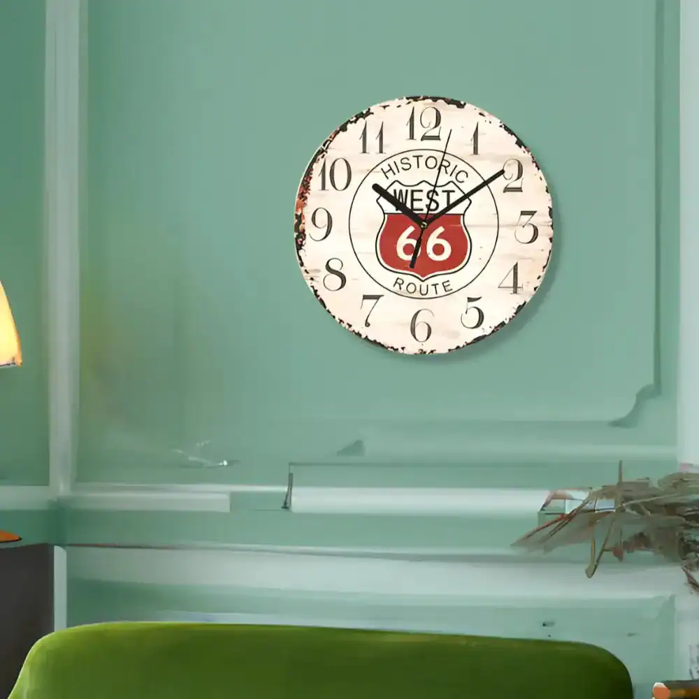 Wandklok jaren 60, vintage Route 66, foto 2