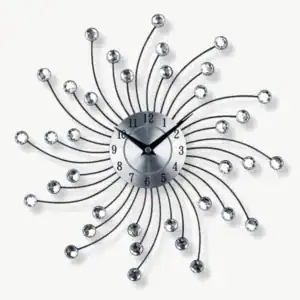 Wandklok met metalen stralen en strass, 33 cm