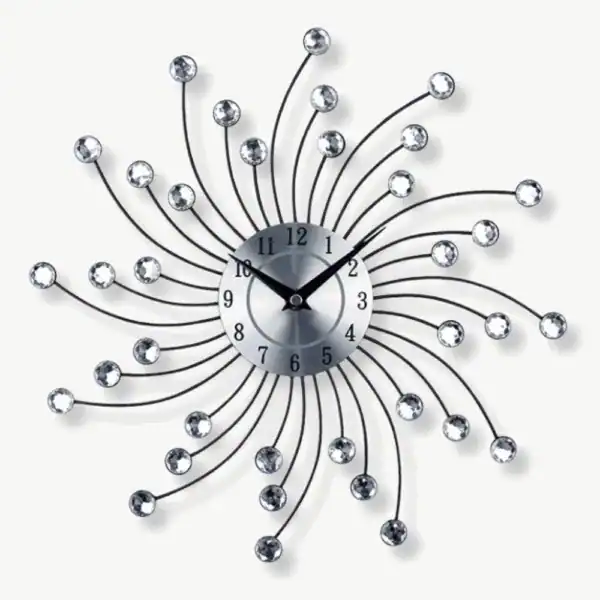 Wandklok met metalen stralen en strass, 33 cm