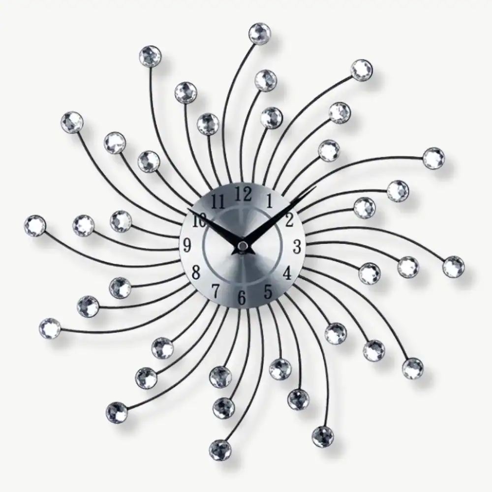 Wandklok met metalen stralen en strass, 33 cm