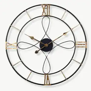 Wandklok metaal zwart goud, industrieel design