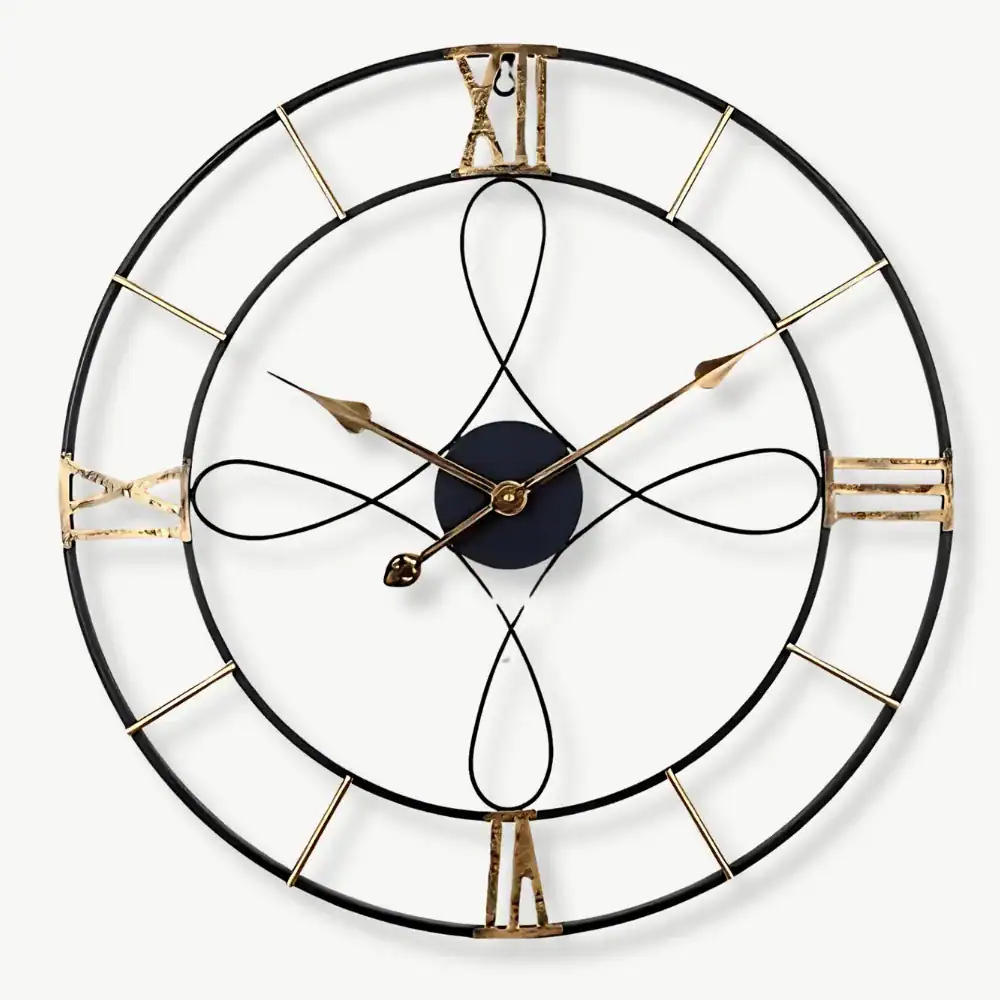 Wandklok metaal zwart goud, industrieel design