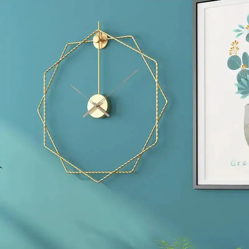 Zeshoekige moderne wandklok, goud of goud met zwart, foto 2