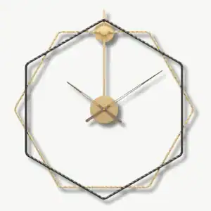 Zeshoekige moderne wandklok, goud of goud met zwart