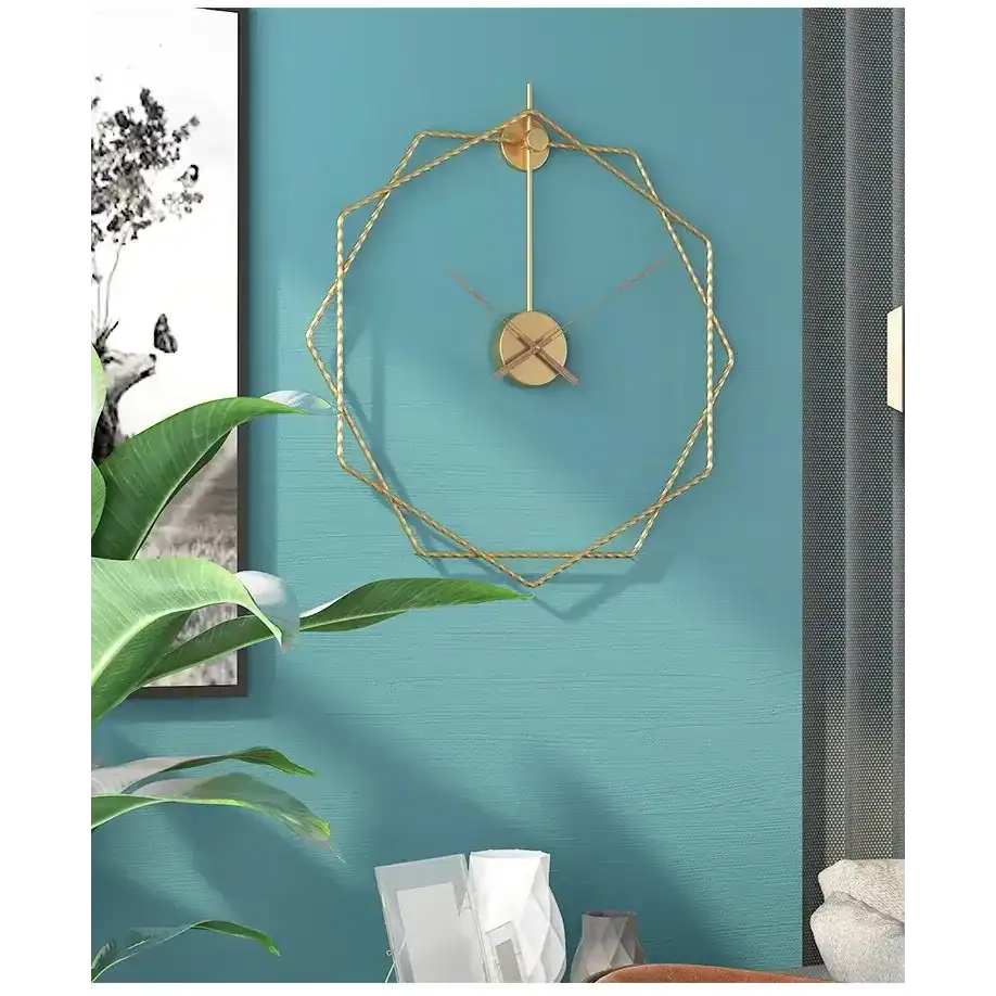 Zeshoekige moderne wandklok, goud of goud met zwart, foto 3