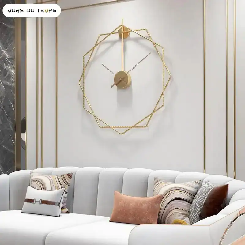 Zeshoekige moderne wandklok, goud of goud met zwart, foto 4