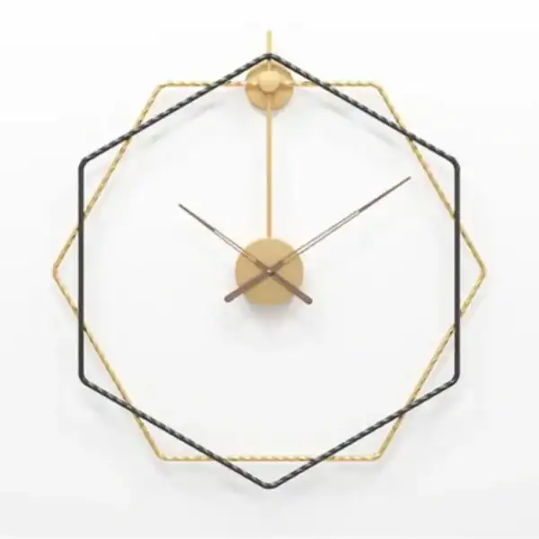 Zeshoekige moderne wandklok, goud of goud met zwart, foto 5