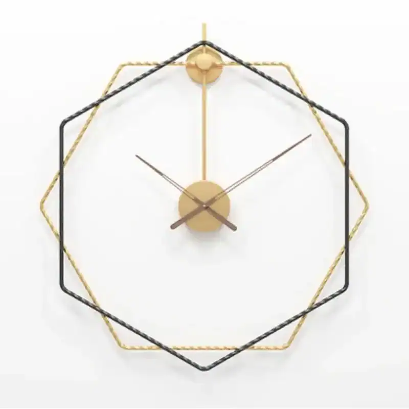 Zeshoekige moderne wandklok, goud of goud met zwart, foto 5
