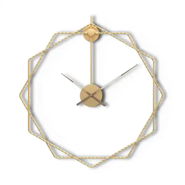 Zeshoekige moderne wandklok, goud of goud met zwart, foto 6